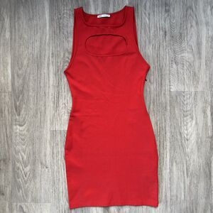 Zara Womens Size Medium Red Mini Bodycon Dress With Cut Out New Without Tags